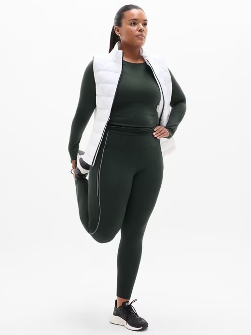 New Athleta M Rainier High Rise Reflective Stripe Legging Elm Medium Regular - Picture 5 of 8